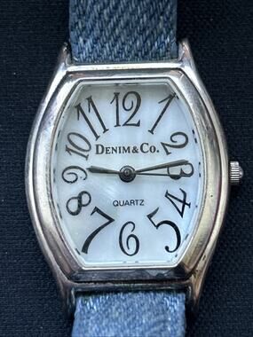 Denim & Co Sterling Silver Case Denim Band Women’s Quartz Watch